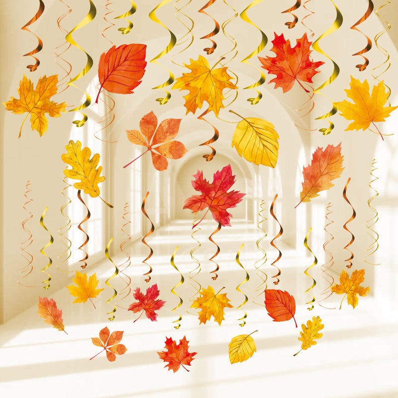 KALEFO Fall Decorations Autumn Thanksgiving Decoration Maple Leaf Themed Party Supplies Hanging Foil Swirl Decor for Home Ceiling Favors - Image 2
